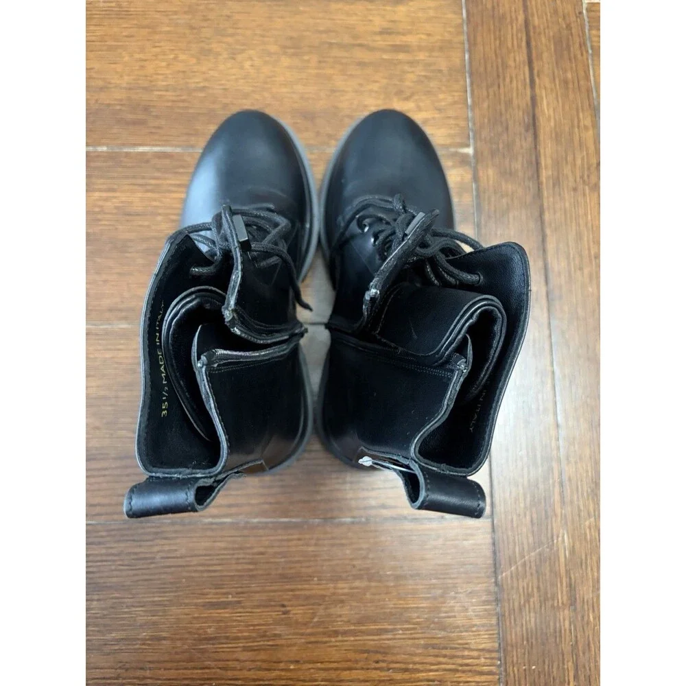 New La Canadienne Brendan Leather Combat Booties Black  35.5 EU 5.5 US NWOT